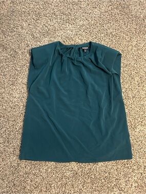 Express Teal Gathered Neck Cap-Sleeve Blouse